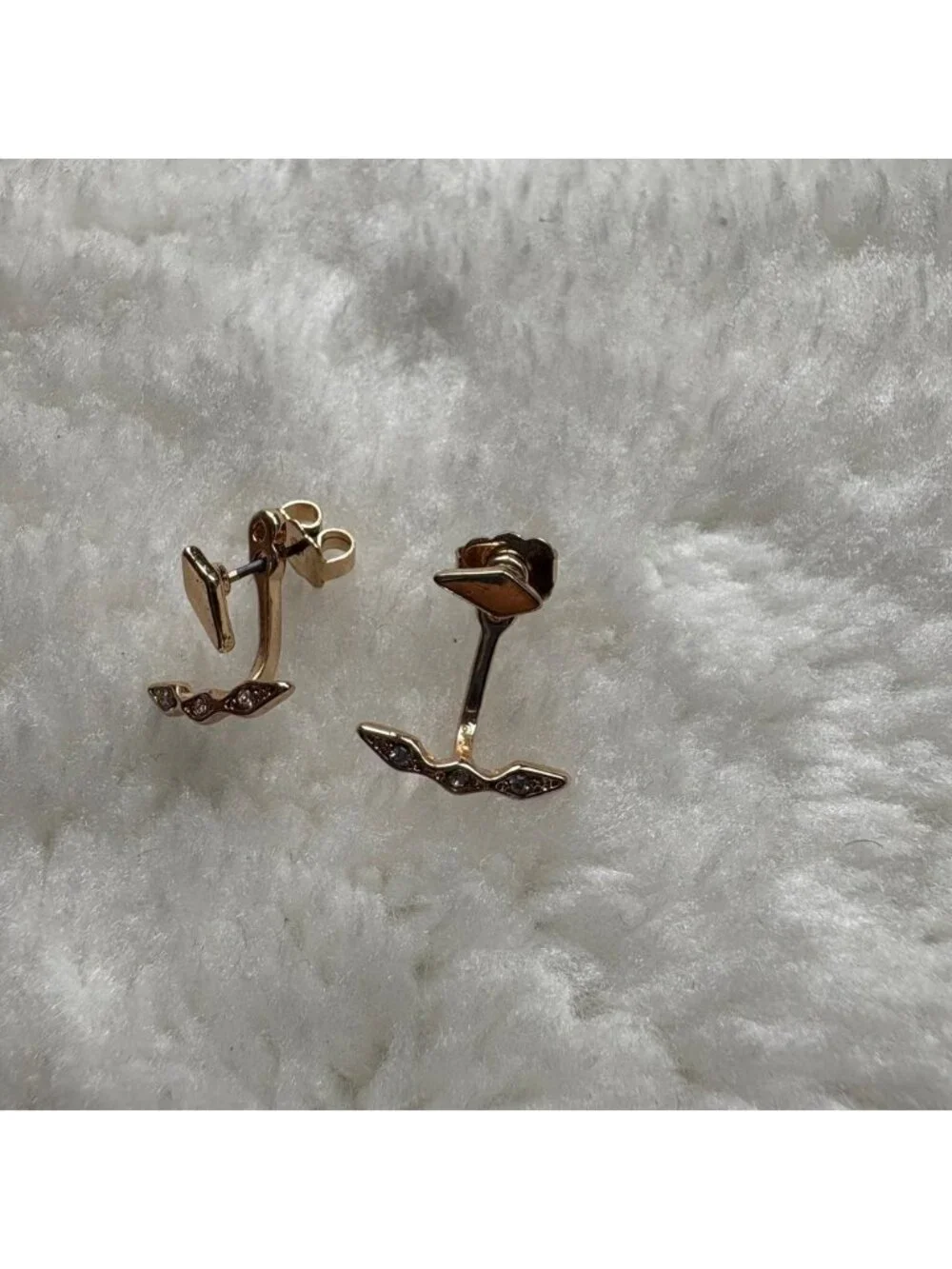 Gold Tone Ear Jacket Earrings With Rhinestone‎ Accent, Stud Earring Back - Picture 2 of 4